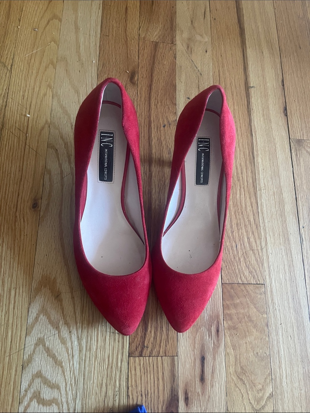 INC International Concepts Red Pointed Toe Suede Pumps